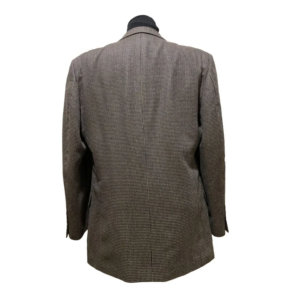 Albert Nipon Mens Size 44R Brown Houndstooth Silk Wool Sport Coat Blazer Jacket